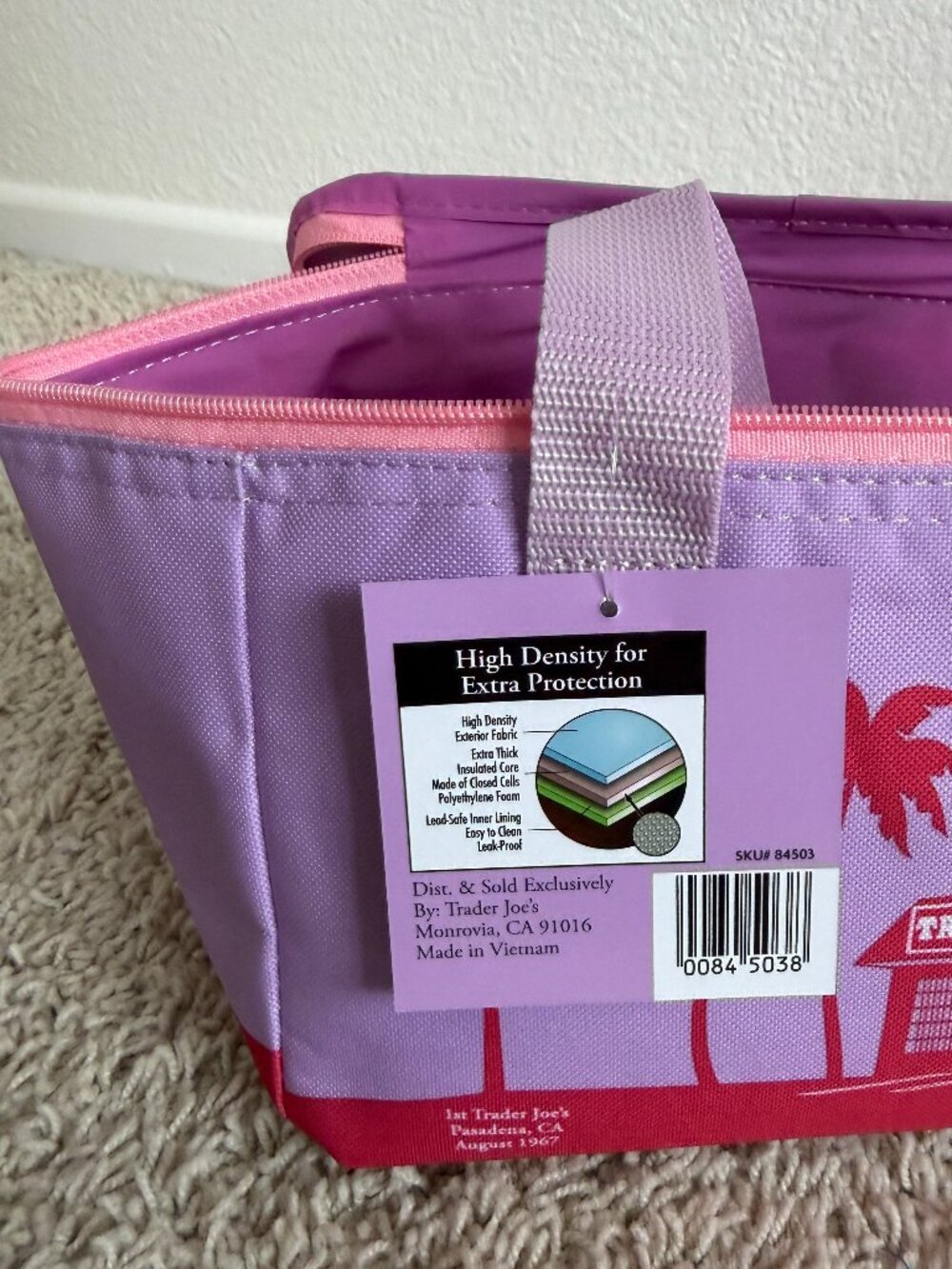 Trader Joe's Insulated Mini Cooler Lunch Bag Purple Pink NWT - Picture 4 of 5